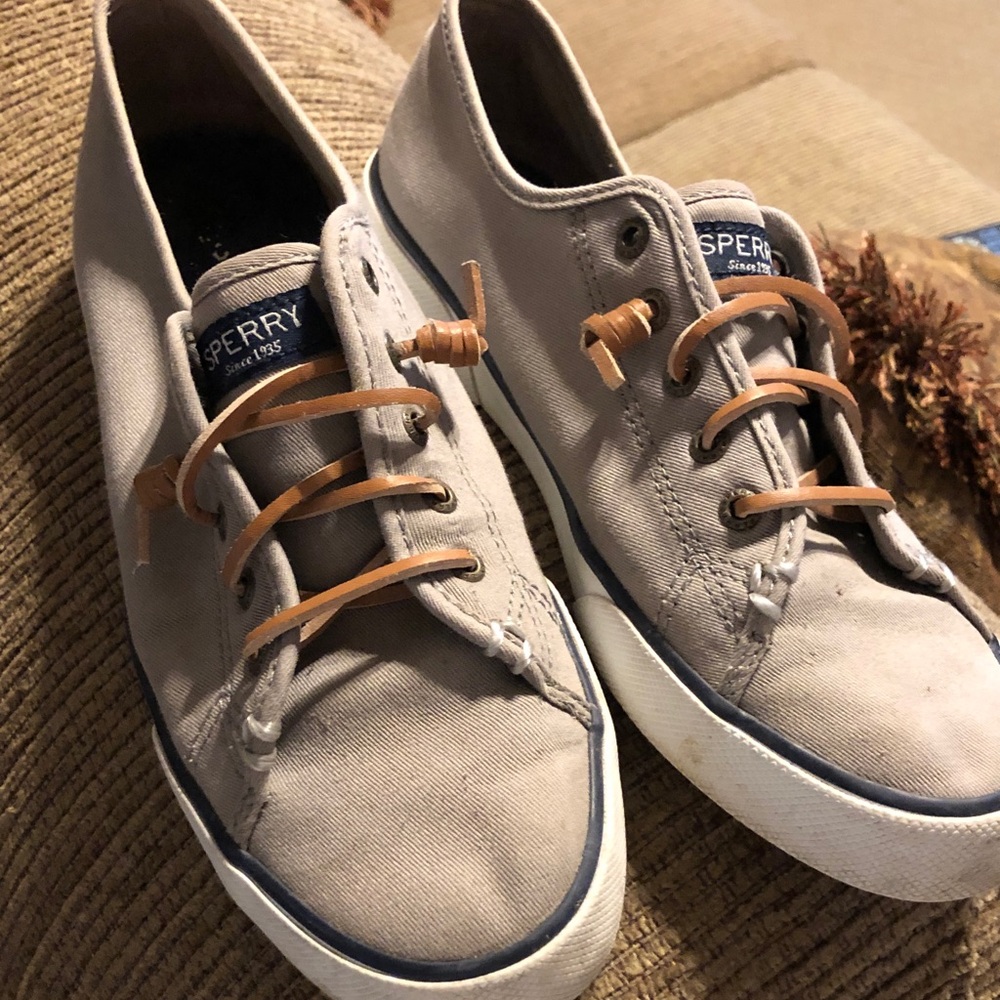 Sperry Womens  Gray Canvas Sneakers with leather laces